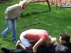 Slutty teen blondes fighting and forcing to cock sucking
