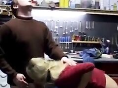 Catfight and forced fuck at the workshop